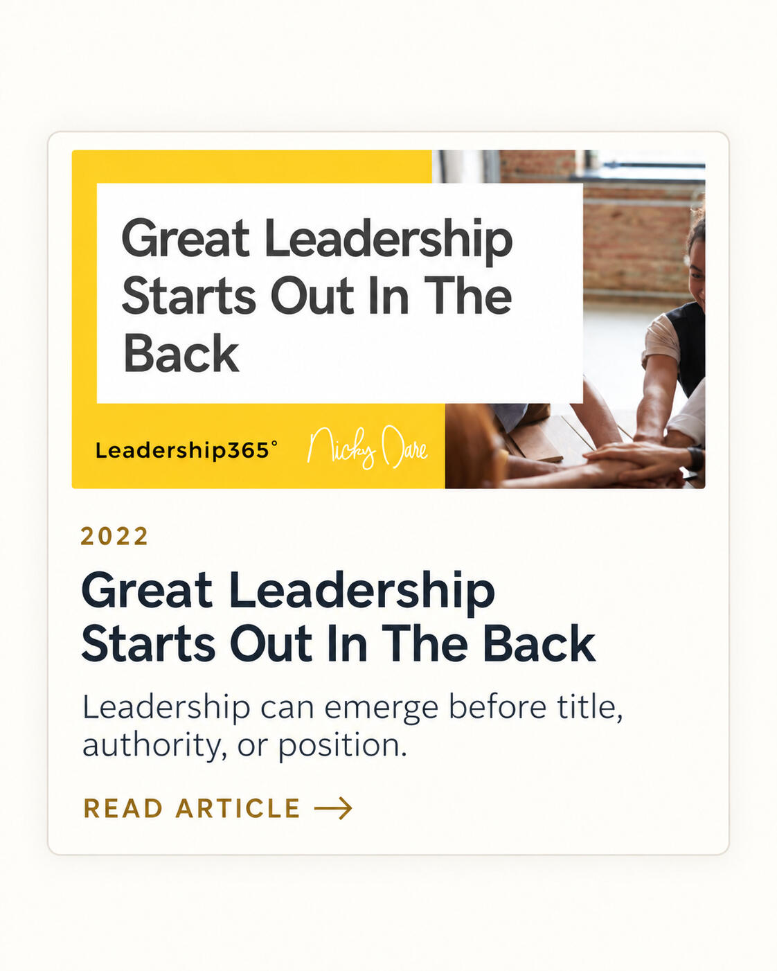 Great Leadership Starts Out In The Back→